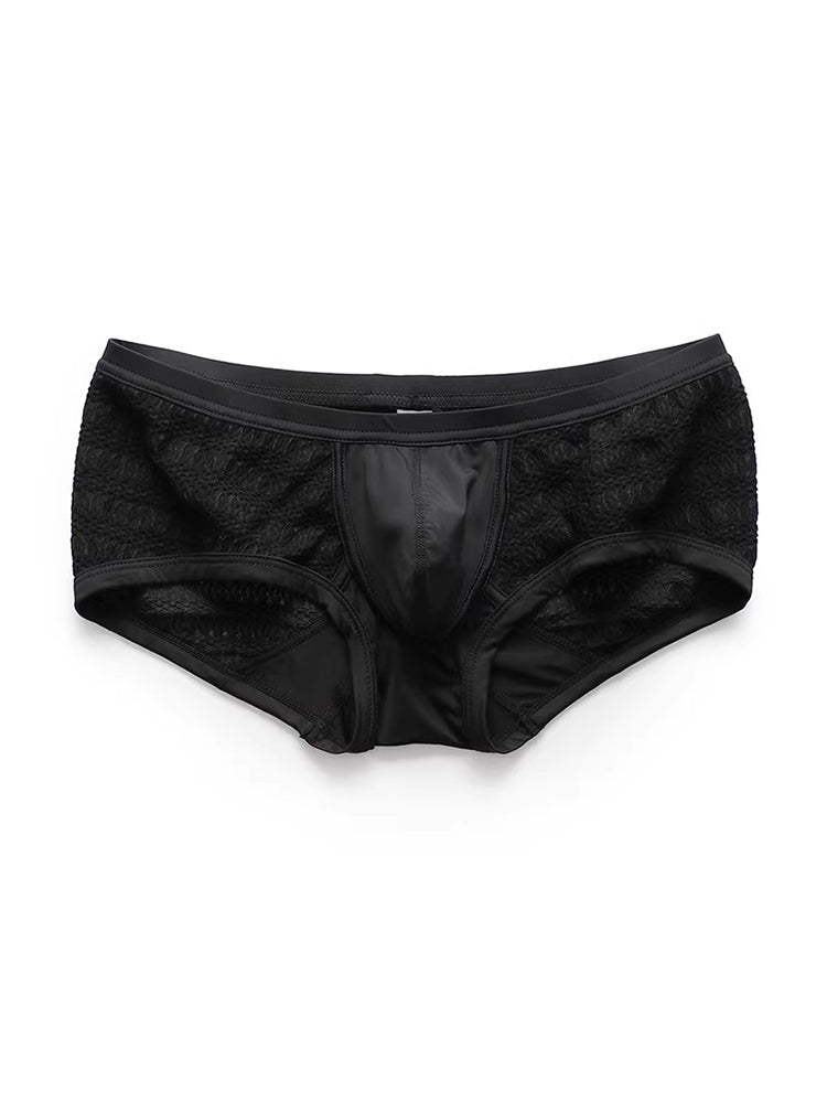 2 Pack Men's Sexy Semi-Sheer Lace Mesh Trunks with Contoured U-Pouch