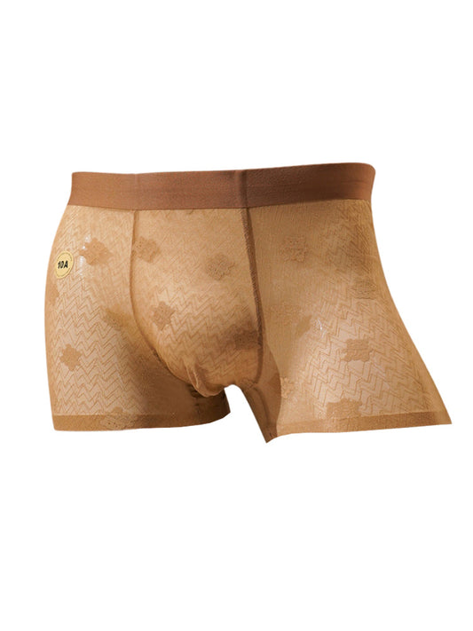 Men's 3D Pouch Vintage Lace Jacquard Mulberry Silk Breathable Trunks