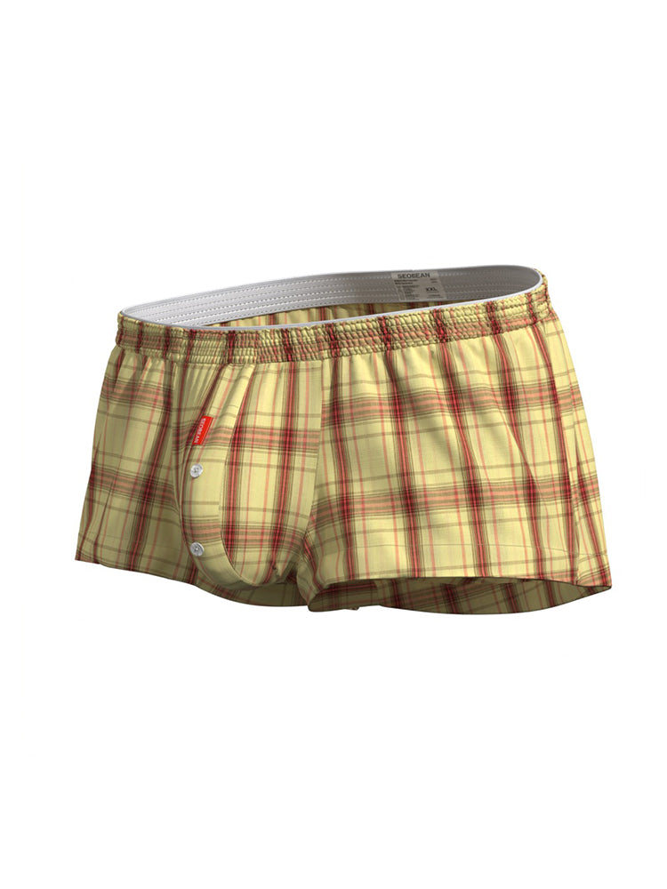 2 Pack Men's Cotton Plaid Boxers with 3D U-Pouch and Button Fly