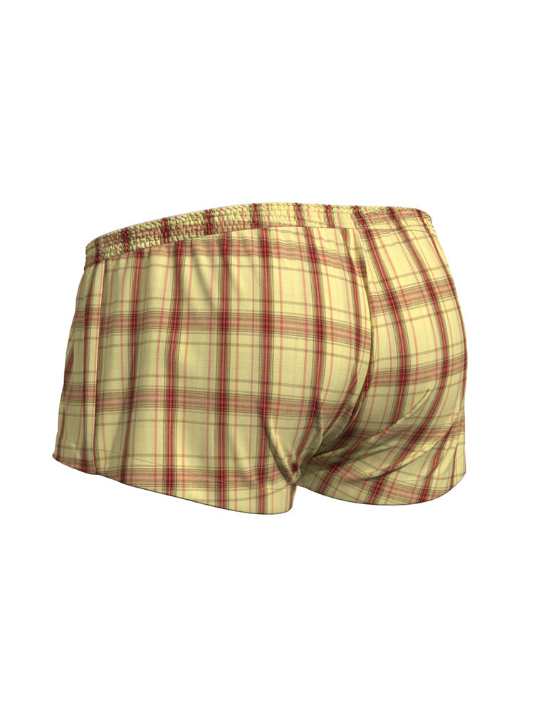 2 Pack Men's Cotton Plaid Boxers with 3D U-Pouch and Button Fly
