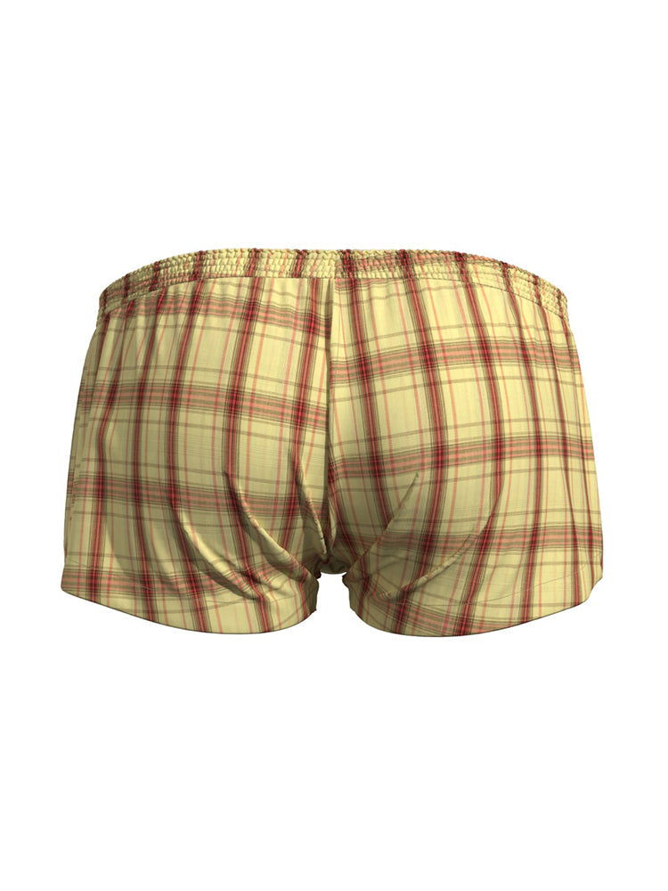 2 Pack Men's Cotton Plaid Boxers with 3D U-Pouch and Button Fly