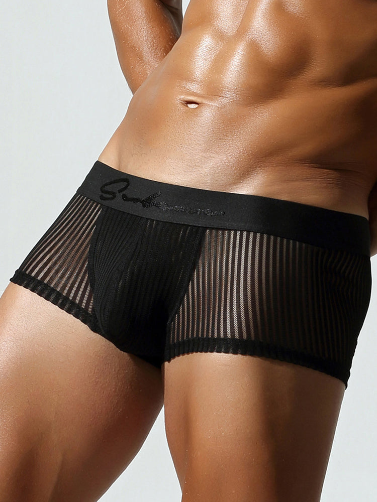 3 Pack Men's Striped Mesh Trunks with Comfort Pouch