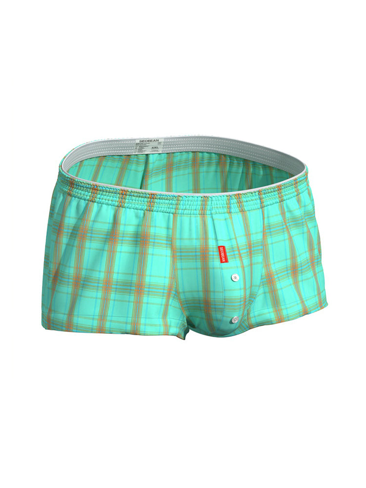 2 Pack Men's Cotton Plaid Boxers with 3D U-Pouch and Button Fly