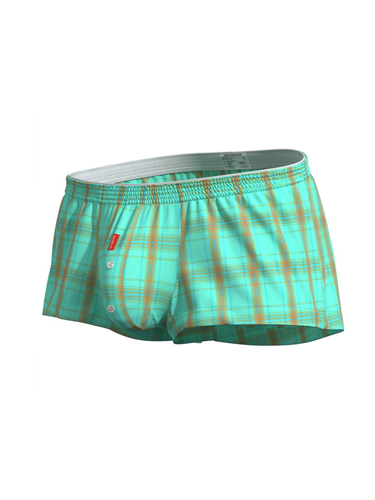 2 Pack Men's Cotton Plaid Boxers with 3D U-Pouch and Button Fly