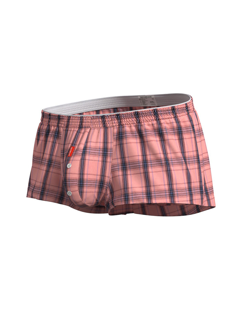 2 Pack Men's Cotton Plaid Boxers with 3D U-Pouch and Button Fly