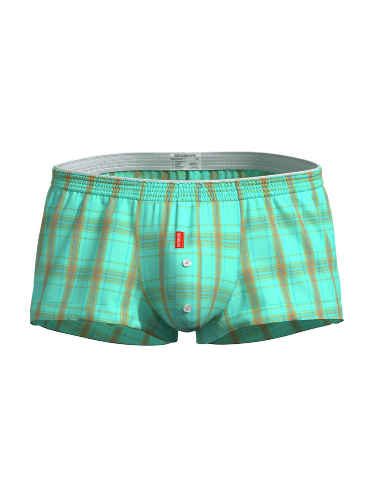 2 Pack Men's Cotton Plaid Boxers with 3D U-Pouch and Button Fly