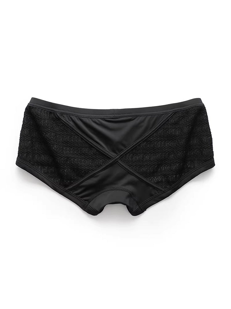 2 Pack Men's Sexy Semi-Sheer Lace Mesh Trunks with Contoured U-Pouch