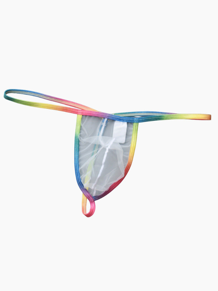3 Pack Men's Sexy Mesh Strings with Rainbow Waistband