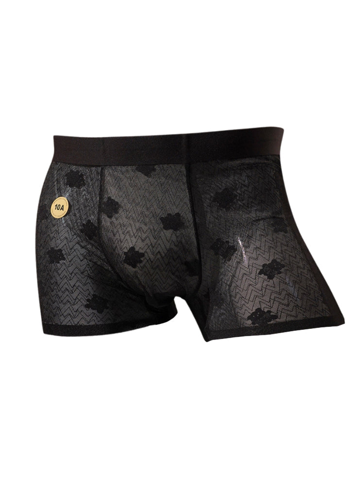 Men's 3D Pouch Vintage Lace Jacquard Mulberry Silk Breathable Trunks