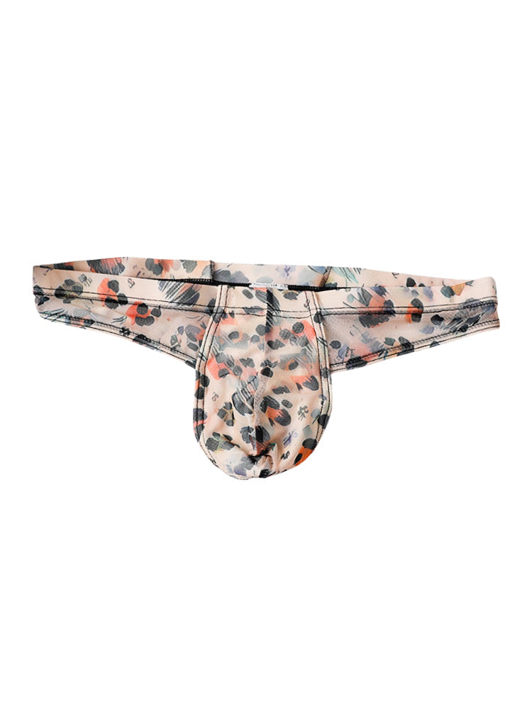 3 Pack Men's Ice-Silk Leopard Mesh Thong with Double-Lined Crotch