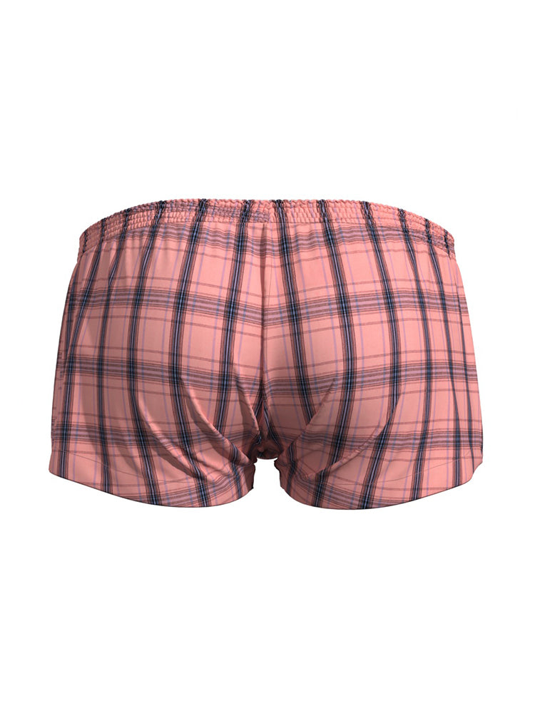 2 Pack Men's Cotton Plaid Boxers with 3D U-Pouch and Button Fly