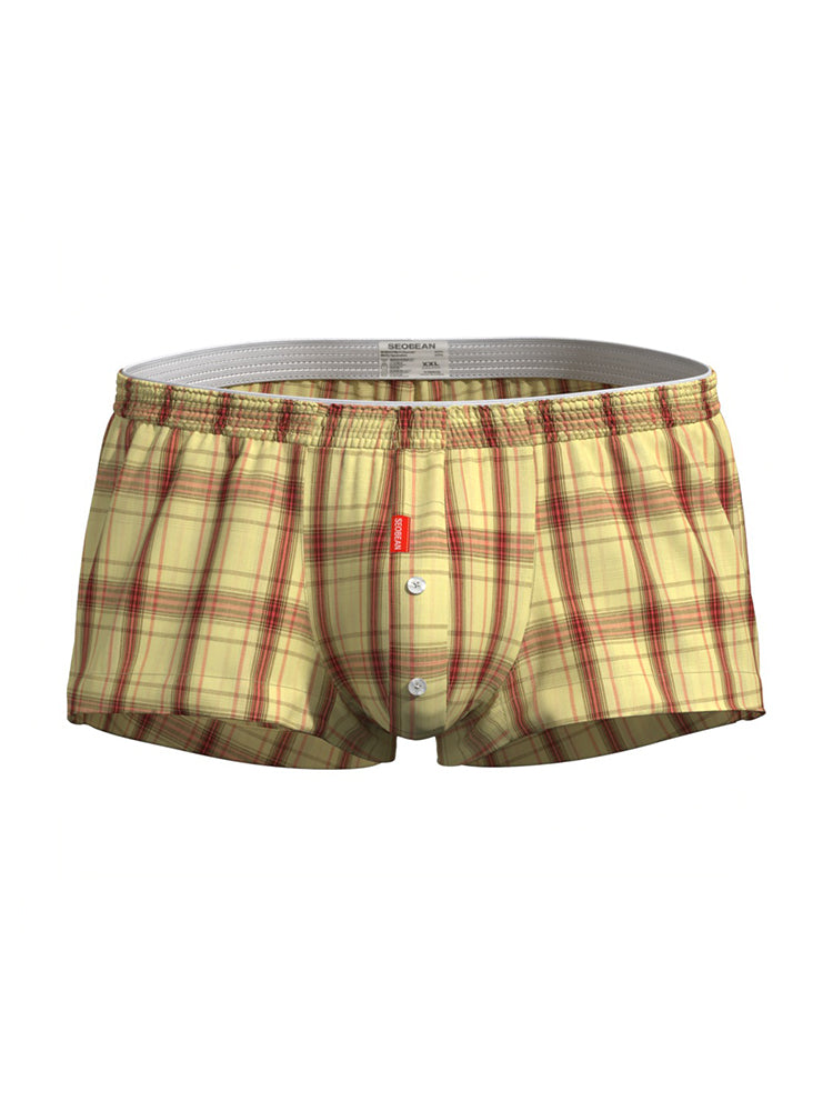 2 Pack Men's Cotton Plaid Boxers with 3D U-Pouch and Button Fly