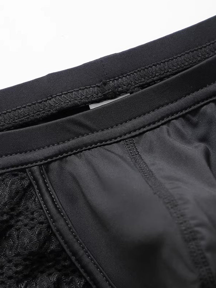 2 Pack Men's Sexy Semi-Sheer Lace Mesh Trunks with Contoured U-Pouch