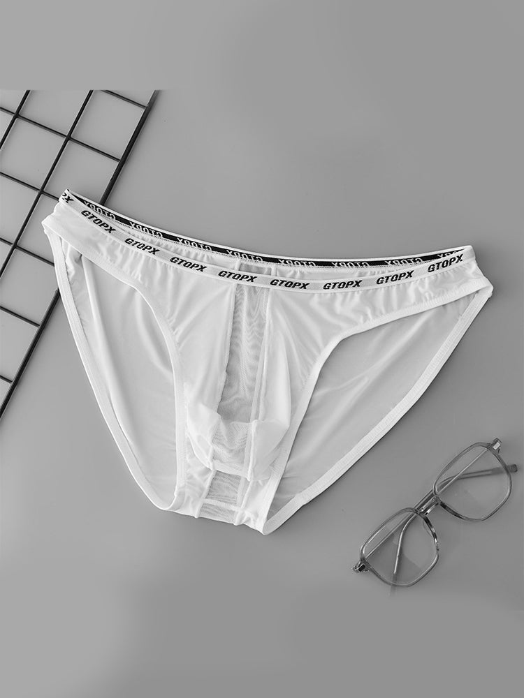 2 Pack Men's Low-Rise Sporty Ice-Silk Bikini with Mesh Front and U-Contour Pouch