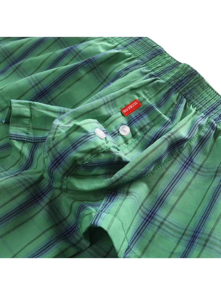 2 Pack Men's Cotton Plaid Boxers with 3D U-Pouch and Button Fly