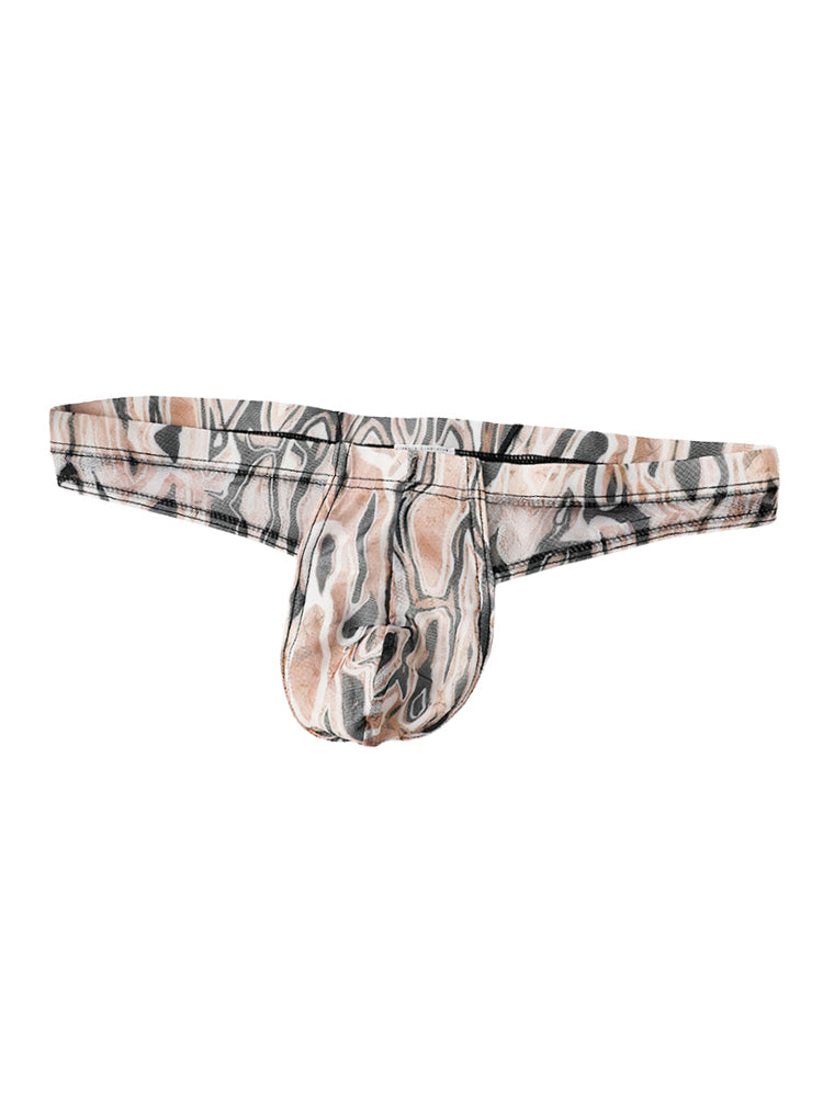 3 Pack Men's Ice-Silk Leopard Mesh Thong with Double-Lined Crotch