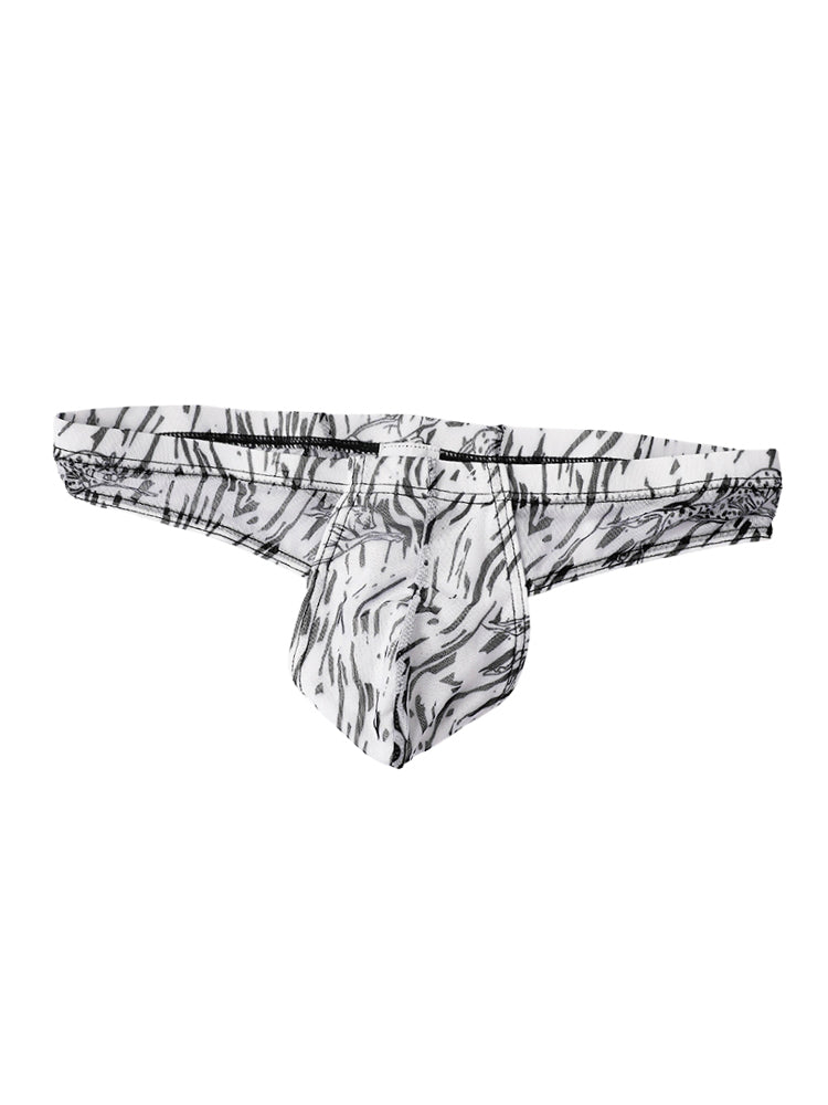 3 Pack Men's Ice-Silk Leopard Mesh Thong with Double-Lined Crotch