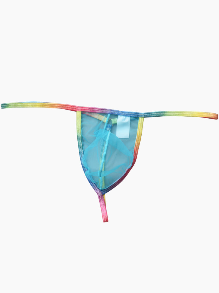 3 Pack Men's Sexy Mesh Strings with Rainbow Waistband