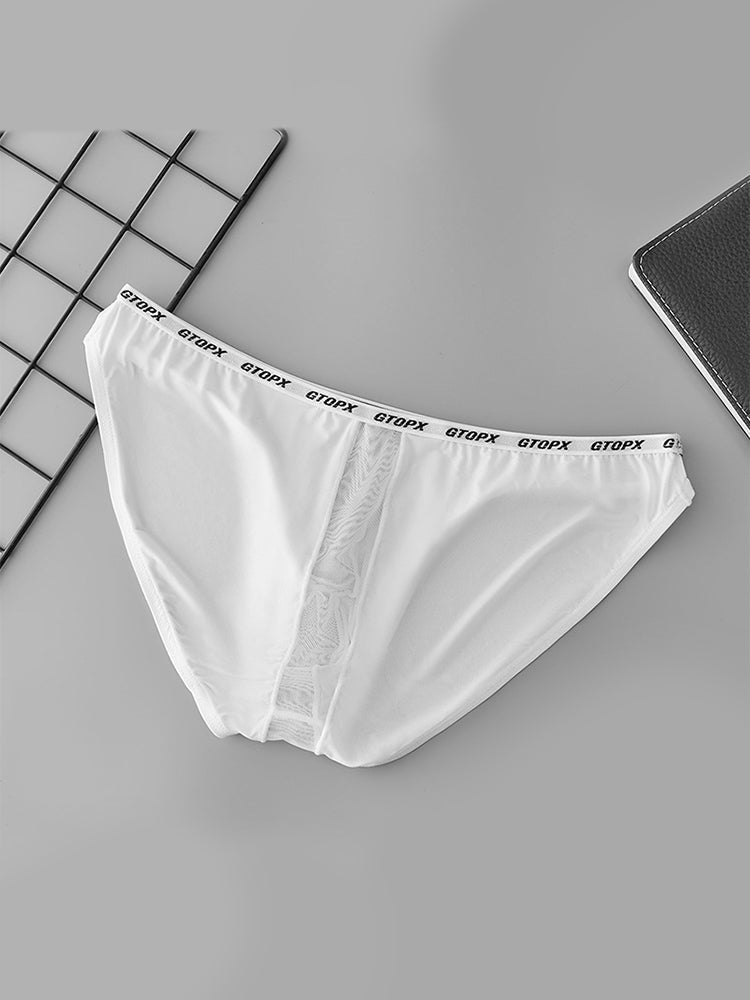 2 Pack Men's Low-Rise Sporty Ice-Silk Bikini with Mesh Front and U-Contour Pouch