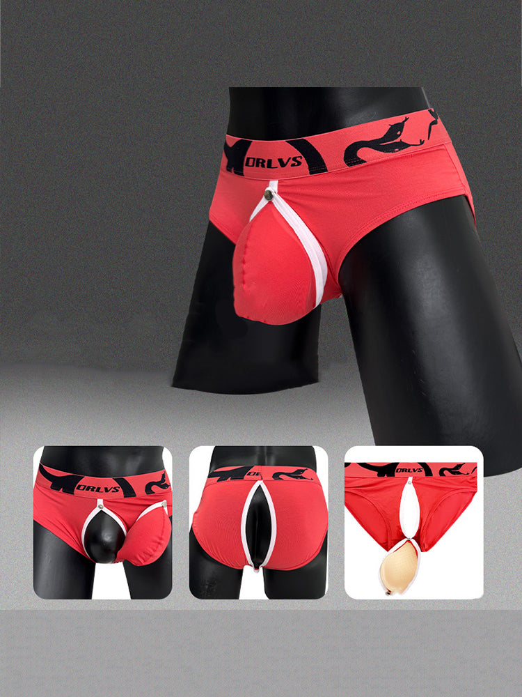 2 Pack Men's Detachable Pouch Open-Crotch Breathable Modal Soft Briefs