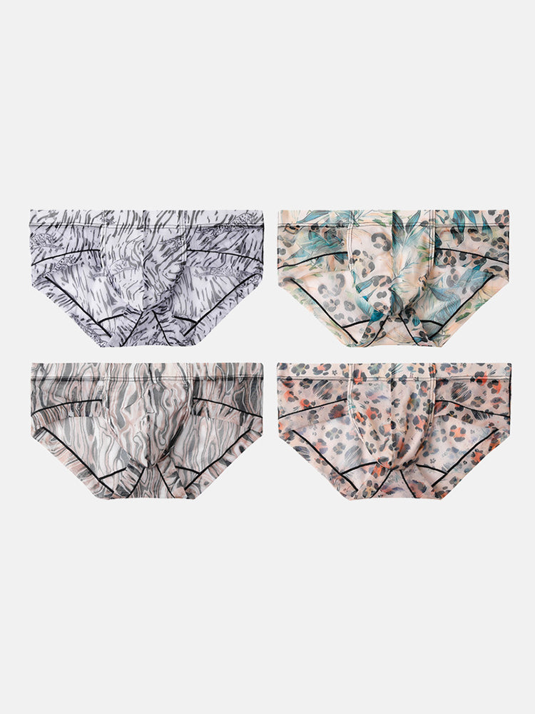 3 Pack Men's Ice-Silk Leopard Mesh Support Pouch Briefs