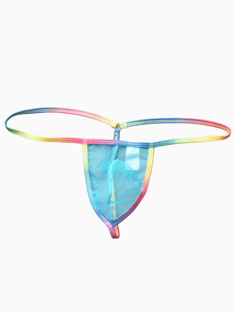 3 Pack Men's Sexy Mesh Strings with Rainbow Waistband
