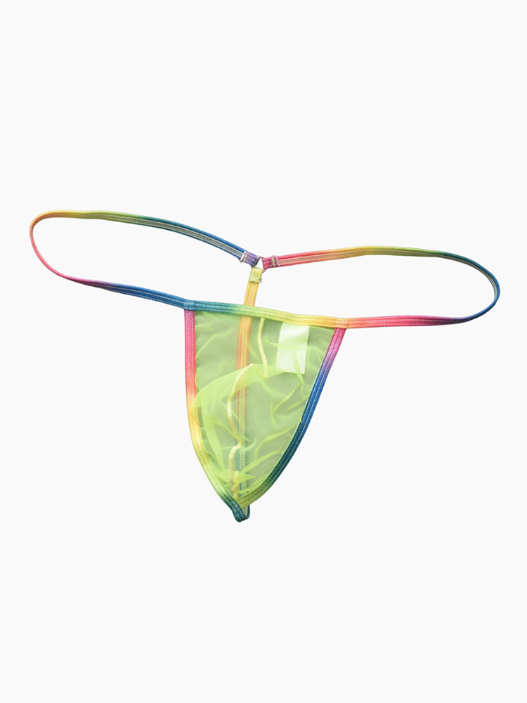3 Pack Men's Sexy Mesh Strings with Rainbow Waistband