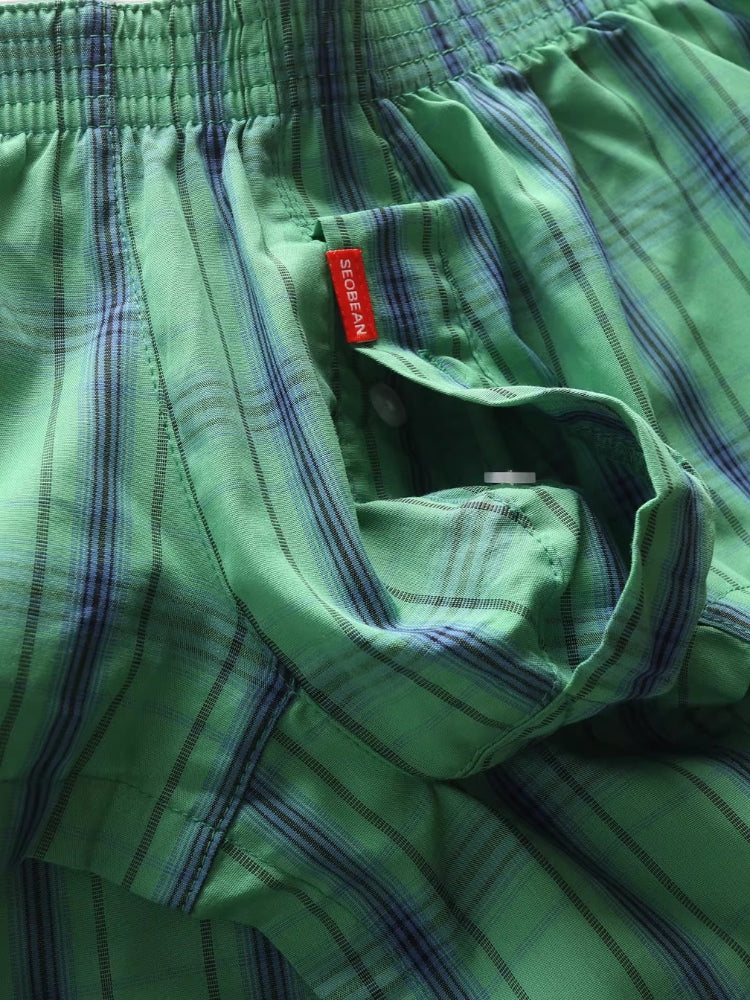 2 Pack Men's Cotton Plaid Boxers with 3D U-Pouch and Button Fly