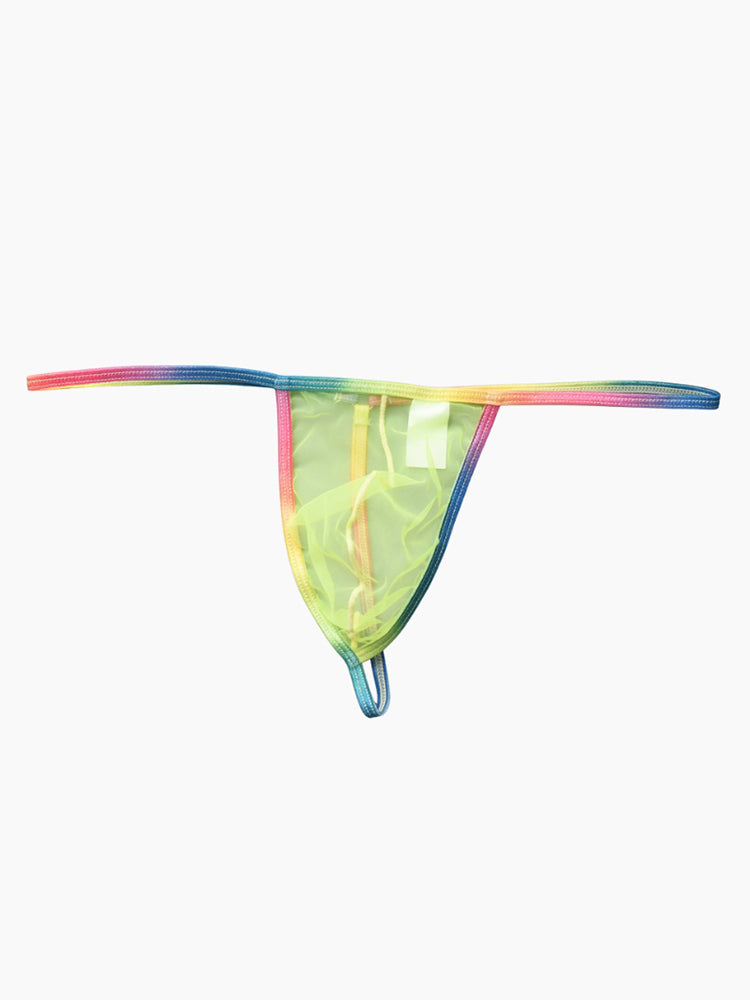 3 Pack Men's Sexy Mesh Strings with Rainbow Waistband