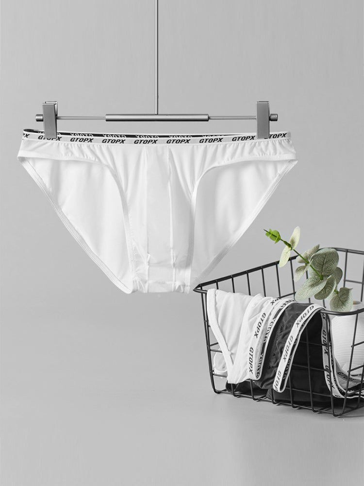2 Pack Men's Low-Rise Sporty Ice-Silk Bikini with Mesh Front and U-Contour Pouch