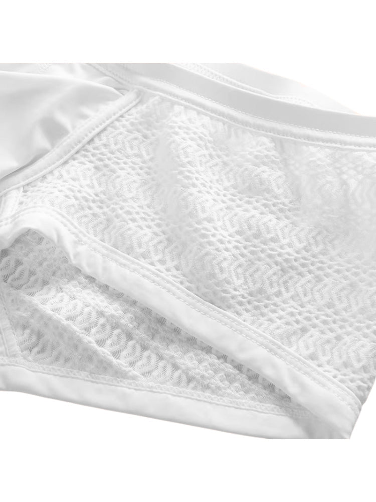 2 Pack Men's Sexy Semi-Sheer Lace Mesh Trunks with Contoured U-Pouch
