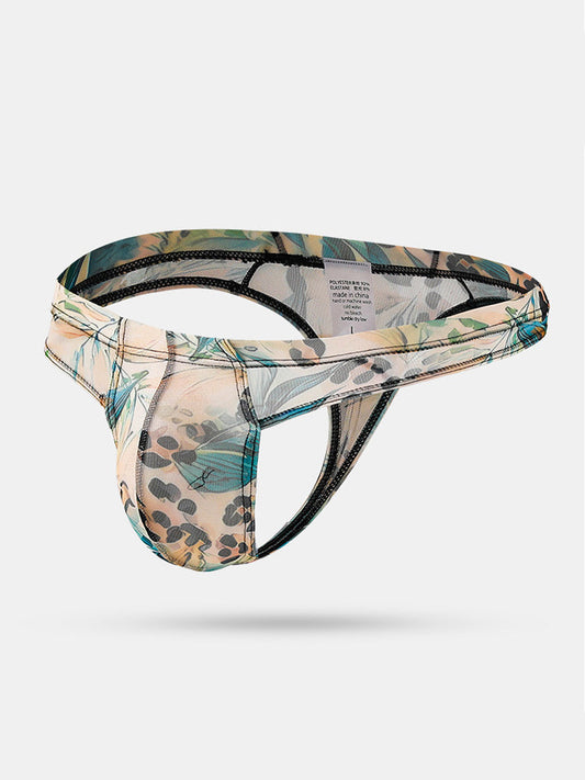 3 Pack Men's Ice-Silk Leopard Mesh Thong with Double-Lined Crotch