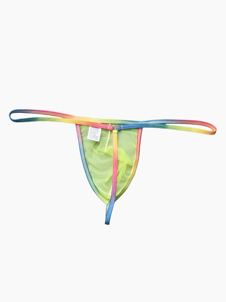 3 Pack Men's Sexy Mesh Strings with Rainbow Waistband