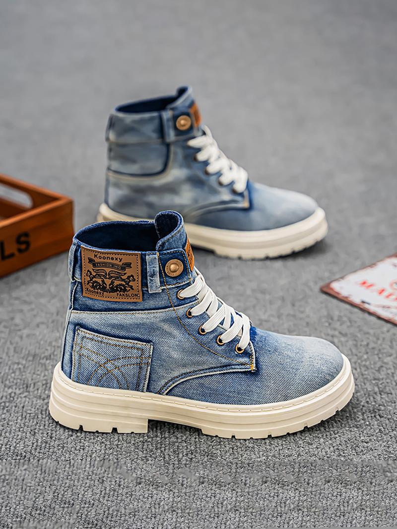 Fashionable Denim Design Lace Up Boots