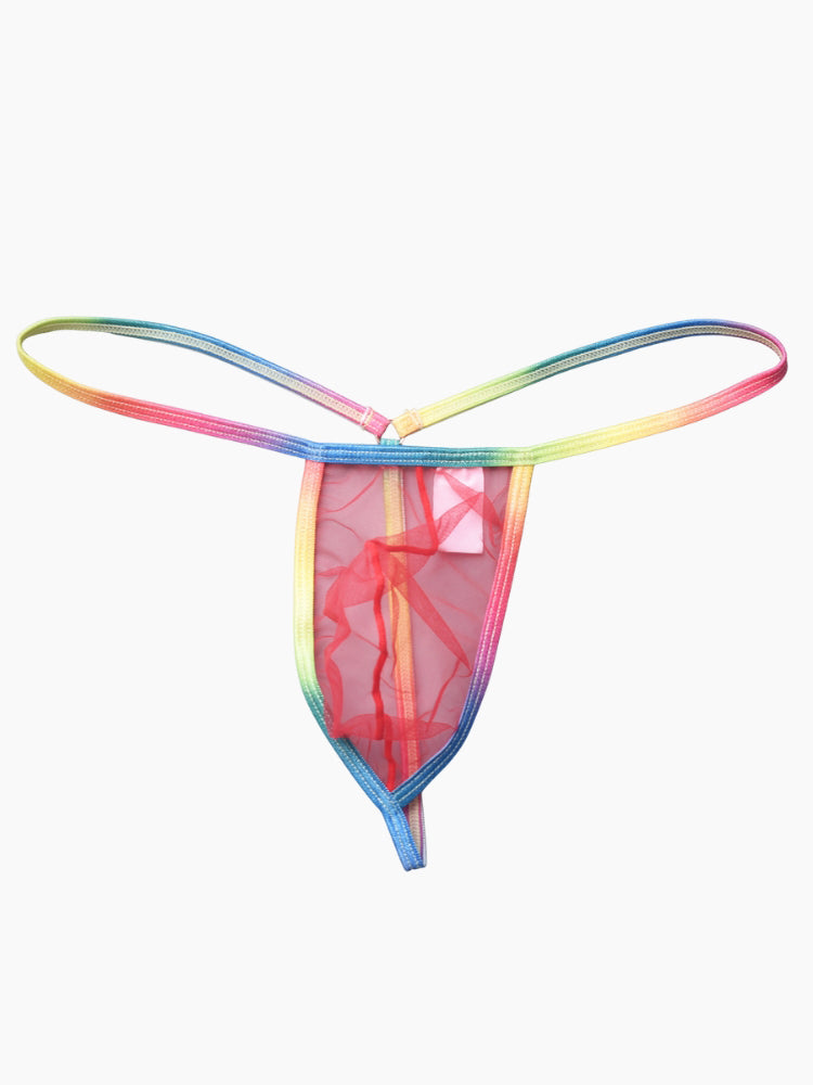 3 Pack Men's Sexy Mesh Strings with Rainbow Waistband