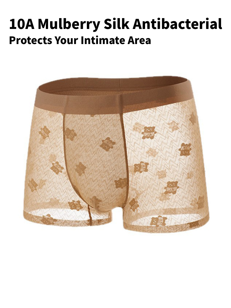 Men's 3D Pouch Vintage Lace Jacquard Mulberry Silk Breathable Trunks