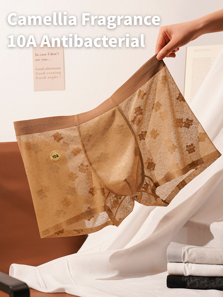 Men's 3D Pouch Vintage Lace Jacquard Mulberry Silk Breathable Trunks