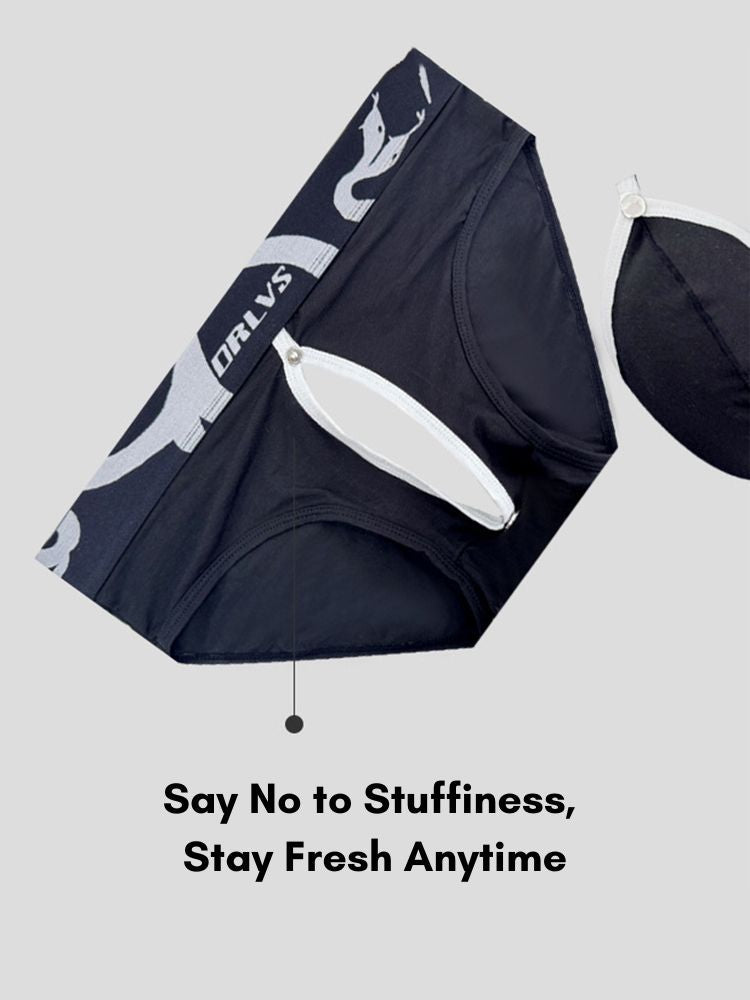 2 Pack Men's Detachable Pouch Open-Crotch Breathable Modal Soft Briefs