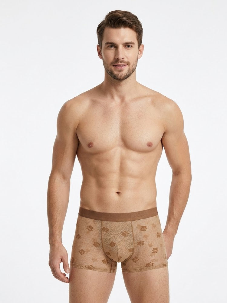 Men's 3D Pouch Vintage Lace Jacquard Mulberry Silk Breathable Trunks
