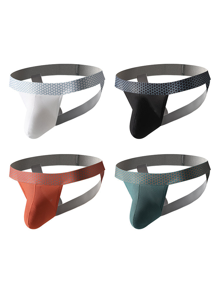 4 Pack Men's Solid Color Seamless Comfort Sporty Cut Cooling Touch Stretch Fit Jockstrap