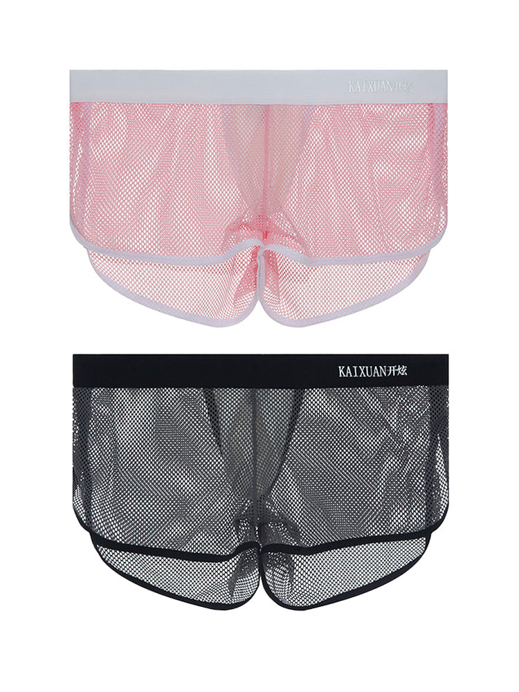 2 Pack Men's Mesh Breathable Solid Color Low-Rise Quick-Dry Fabric Boxers