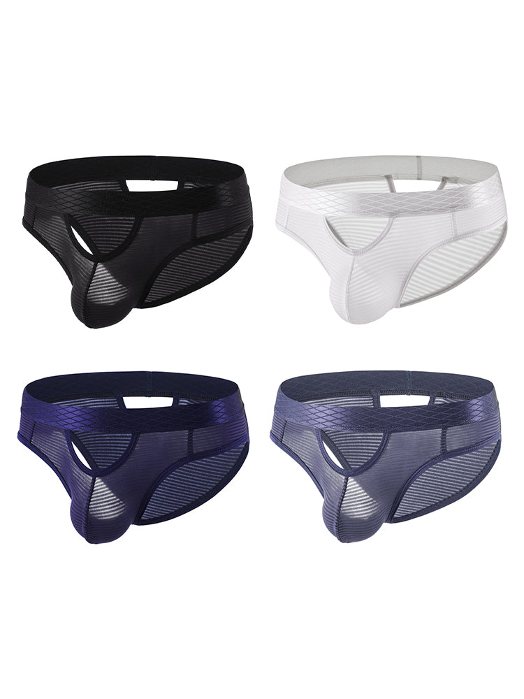 4 Pack Men's Sexy Striped Design Day-Long Comfort Soft-Touch Waistband Bikini