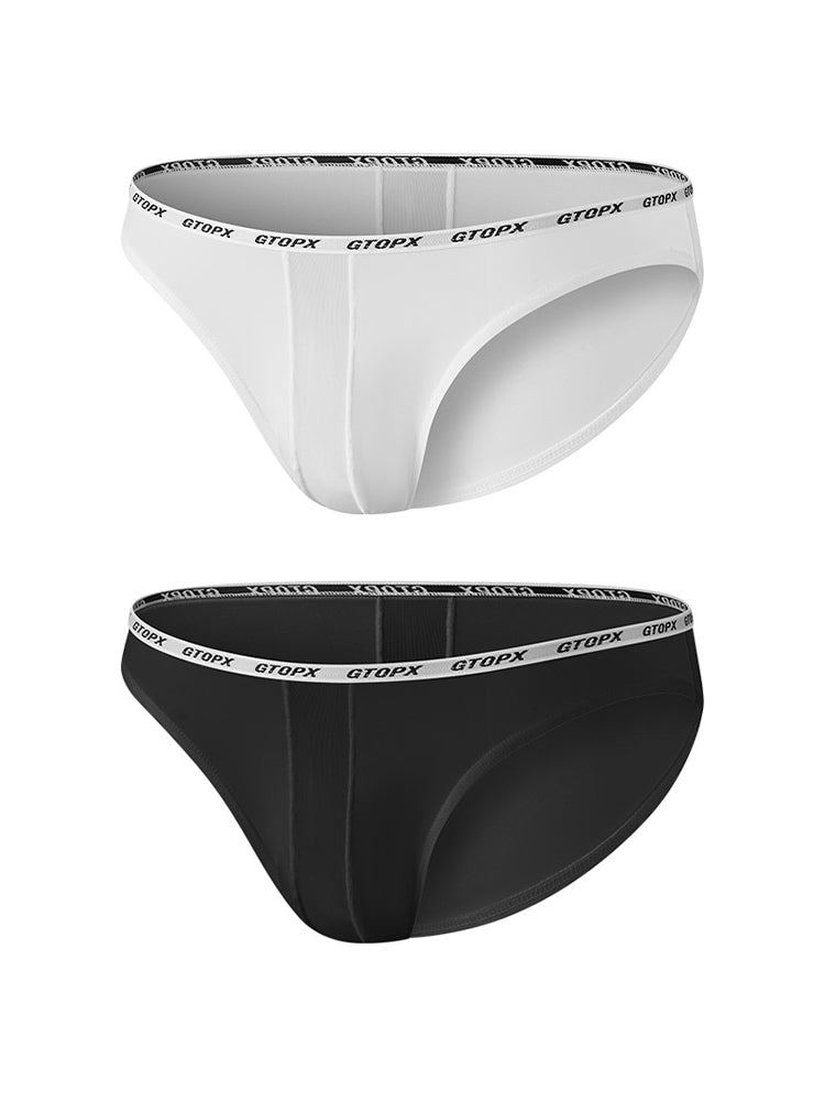 2 Pack Men's Low-Rise Sporty Ice-Silk Bikini with Mesh Front and U-Contour Pouch