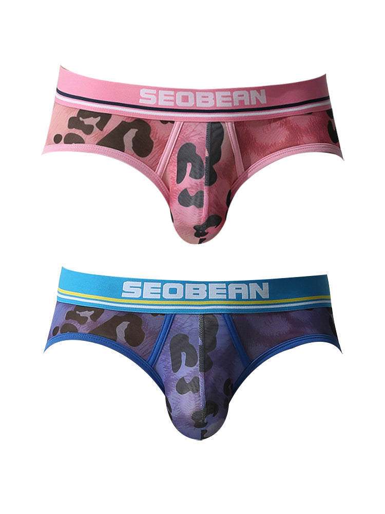 2 Pack Men's Leopard print Sexy Anti-Chafing Comfy Waistband Sporty Cut Bikini