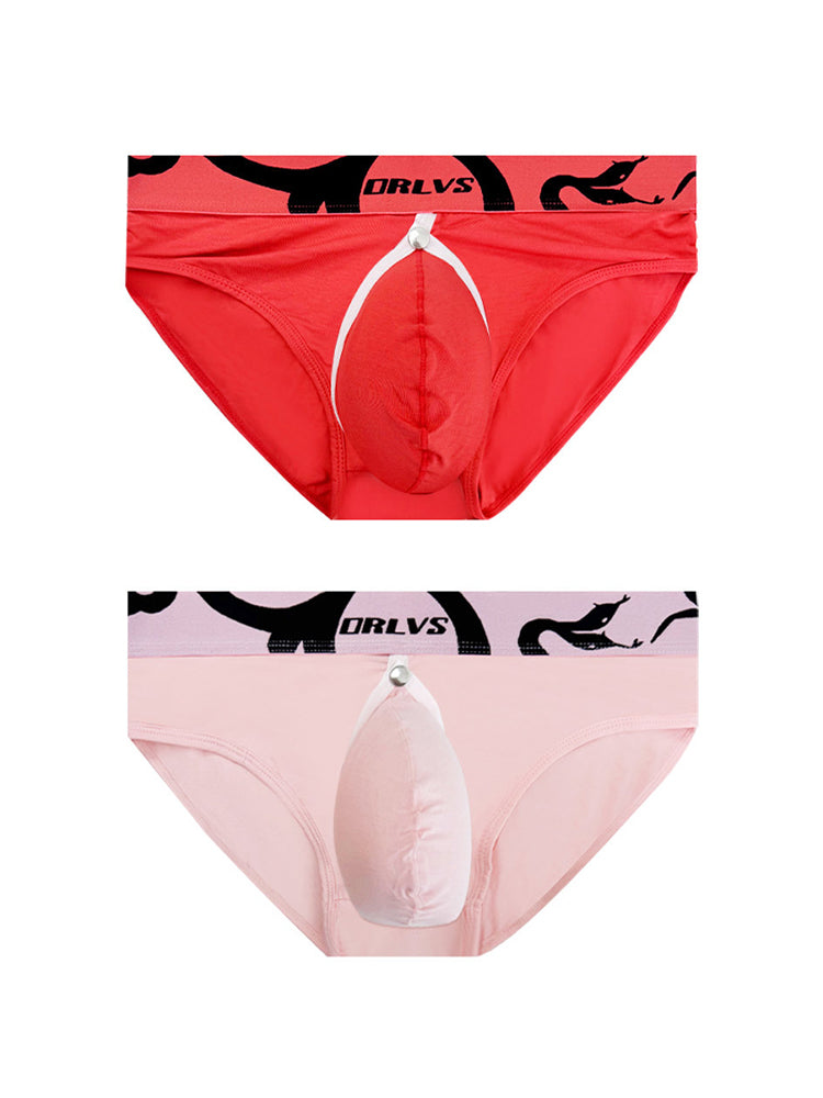 2 Pack Men's Detachable Pouch Open-Crotch Breathable Modal Soft Briefs