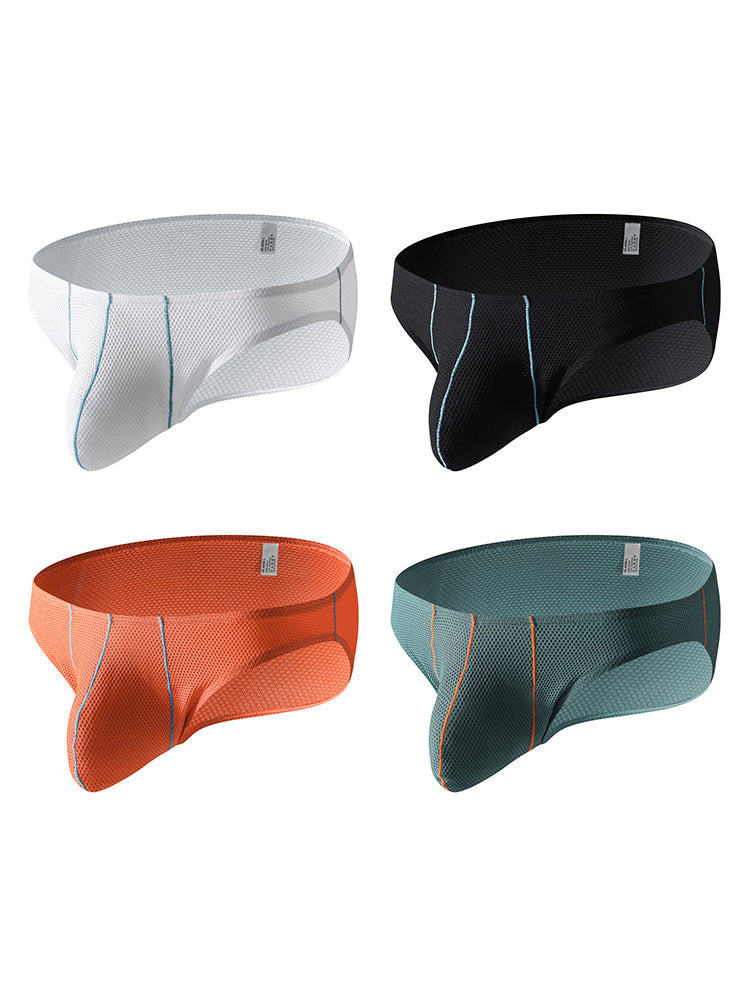 4 Pack Men's Low-Rise Textured Solid Briefs with Enhanced Pouch
