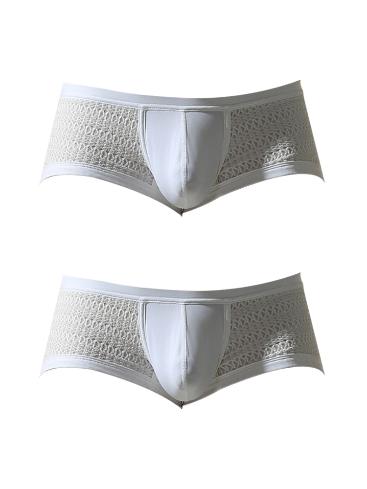 2 Pack Men's Sexy Semi-Sheer Lace Mesh Trunks with Contoured U-Pouch