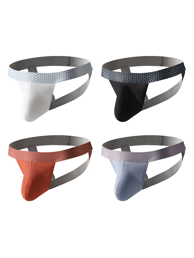 4 Pack Men's Solid Color Seamless Comfort Sporty Cut Cooling Touch Stretch Fit Jockstrap