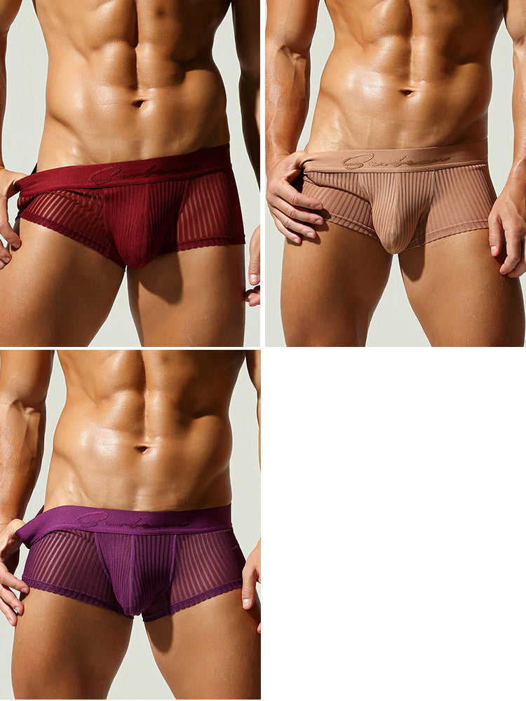 3 Pack Men's Striped Mesh Trunks with Comfort Pouch