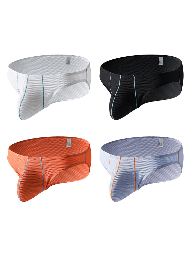 4 Pack Men's Low-Rise Textured Solid Briefs with Enhanced Pouch